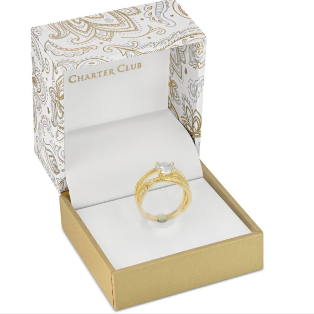 NWT Charter Club Gold-Tone Cubic Zirconia Overlap Open Ring size 7